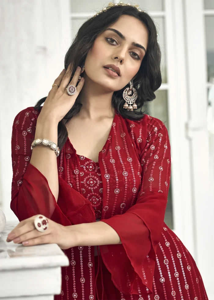 Ruby Red Crop Top Sharara with Shrug