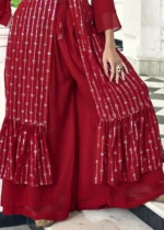 Ruby Red Crop Top Sharara with Shrug