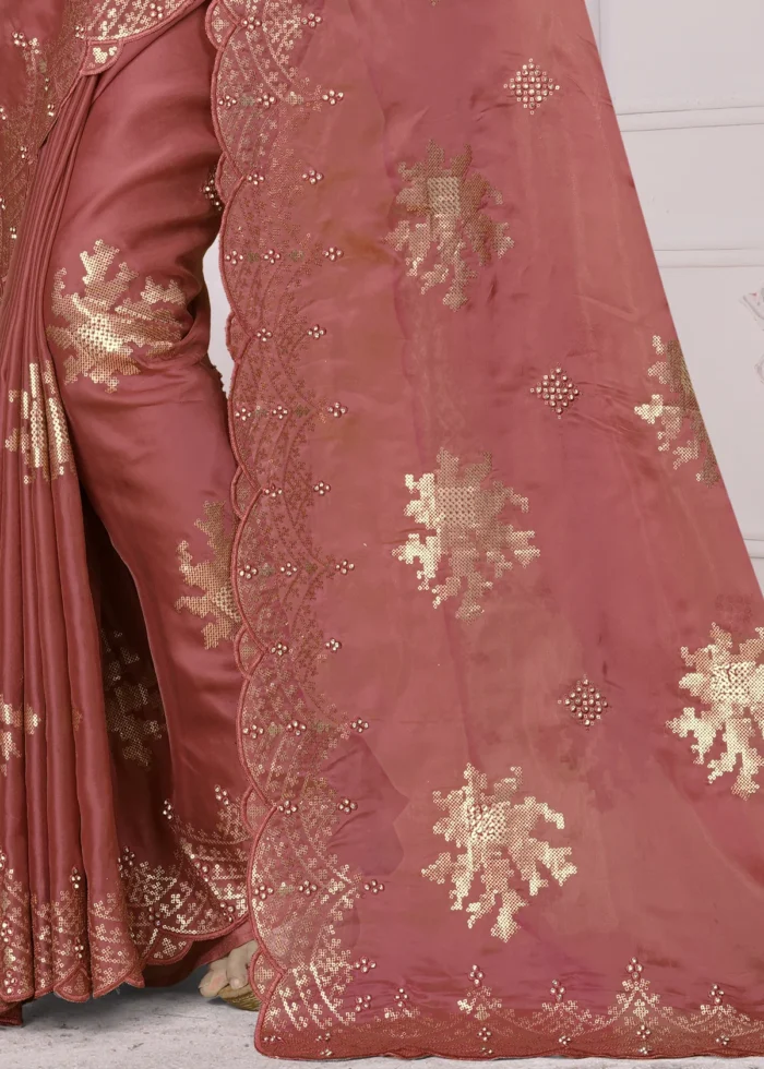 Rust Embroidered Saree