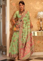 Pista Green Kashmiri Jamawar Saree