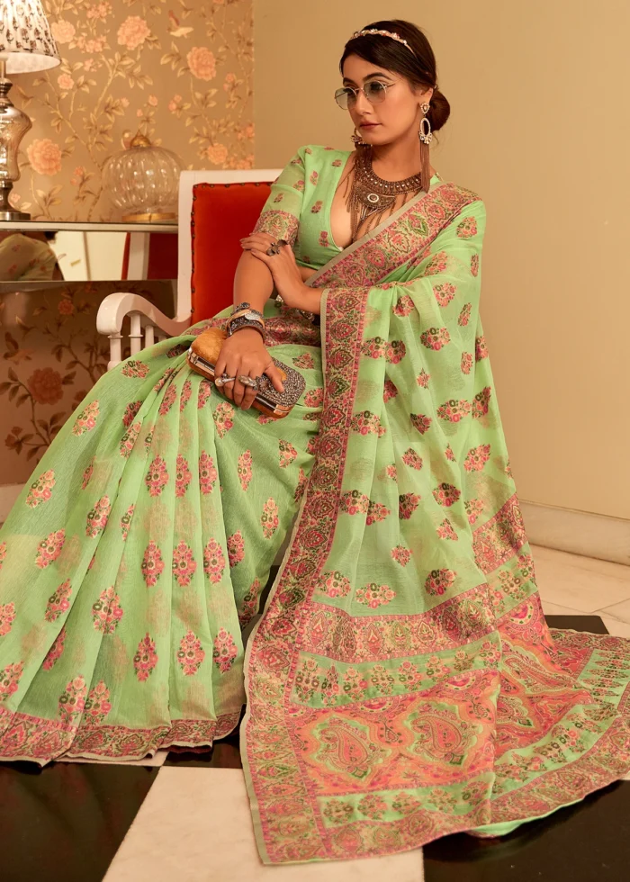 Sage Green Kashmiri Jamawar Saree