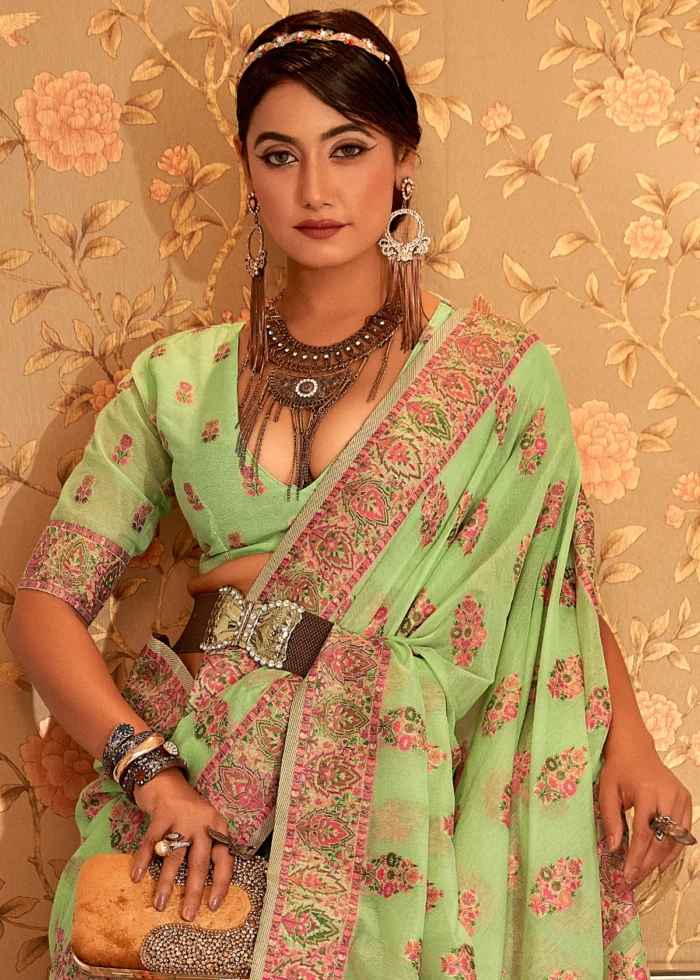 Sage Green Kashmiri Jamawar Saree