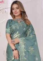 Sea Green Embroidered Saree