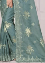 Sea Green Embroidered Saree