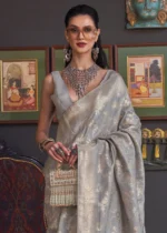 Silver Gray Banarasi Saree