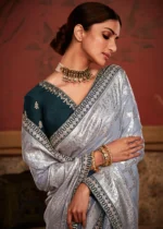 Silver Gray Banarasi Saree