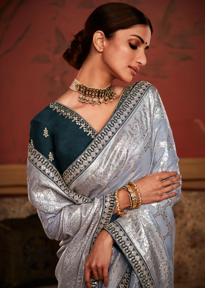 Silver Gray Banarasi Saree