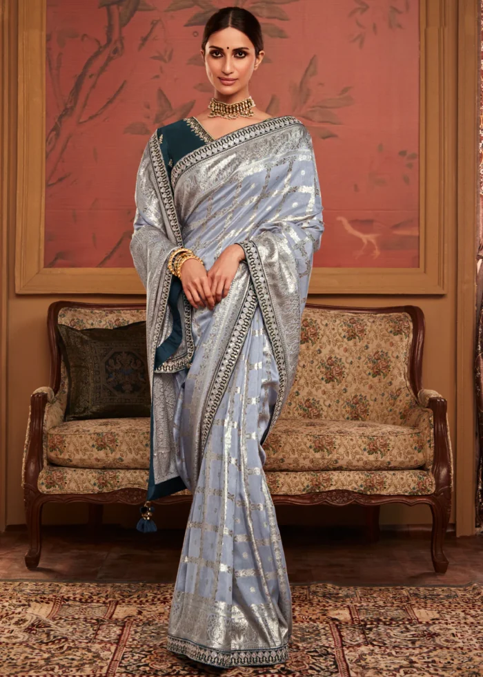 Silver Gray Banarasi Saree