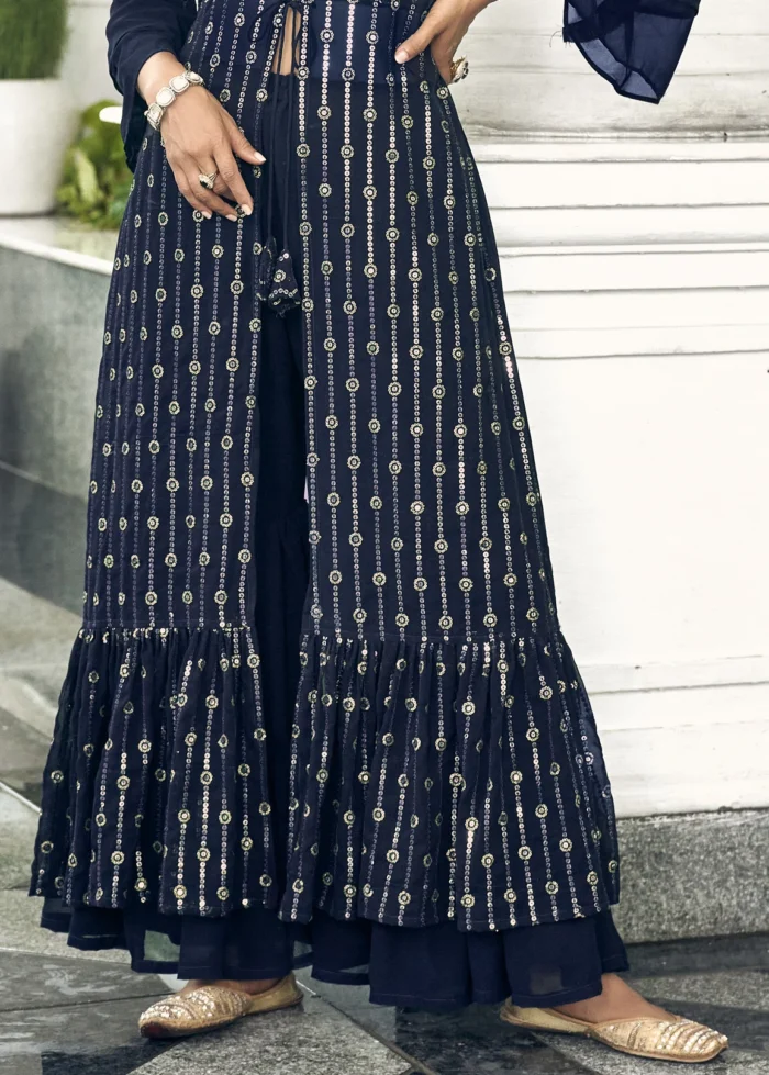 Steel Blue Crop Top Sharara with Shrug