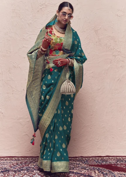 Teal Green Banarasi Saree