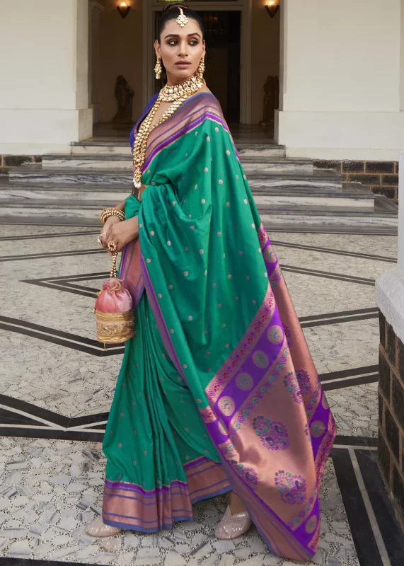 Teal Green Paithani Silk Saree