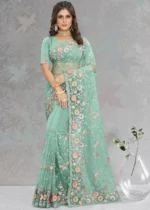 Turquoise Embroidered Saree