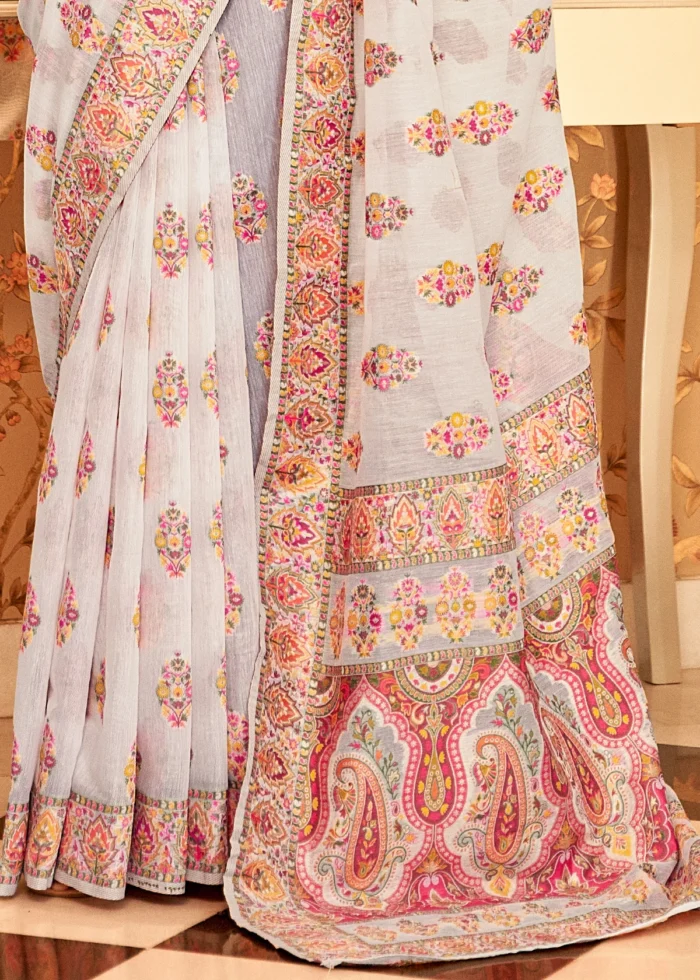 White Kashmiri Jamawar Saree