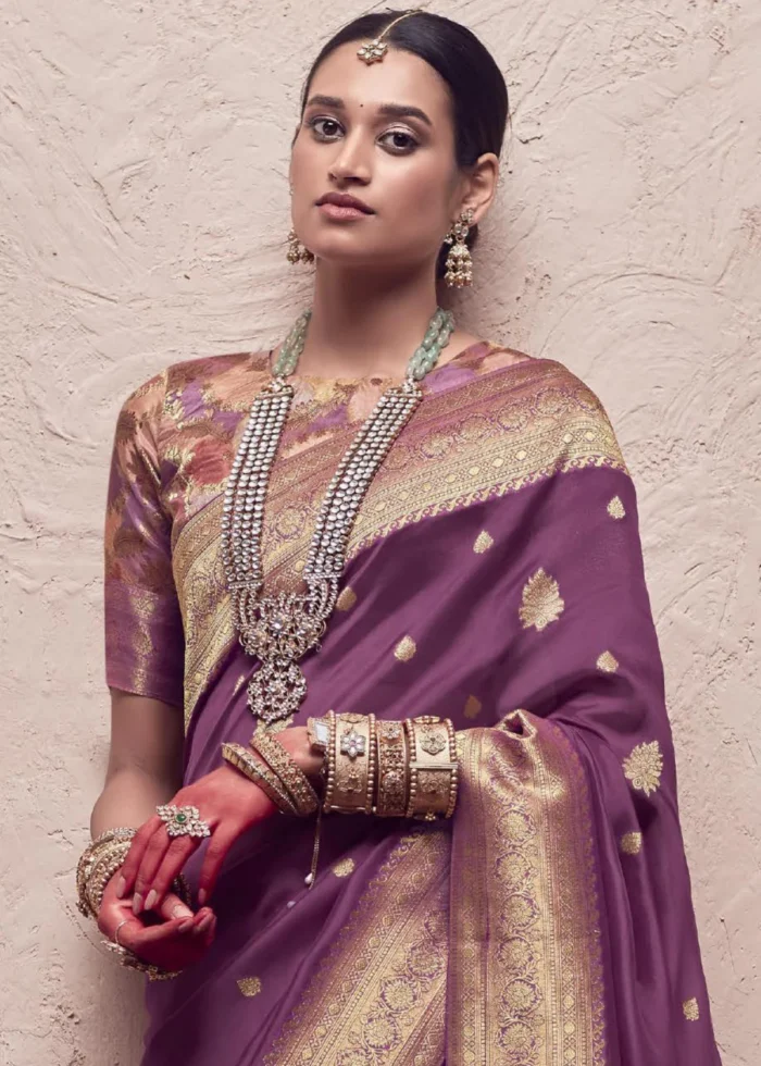 Wine Purple Banarasi Saree