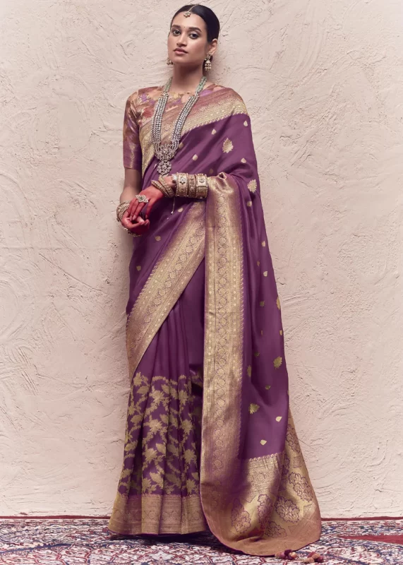 Wine Purple Banarasi Saree