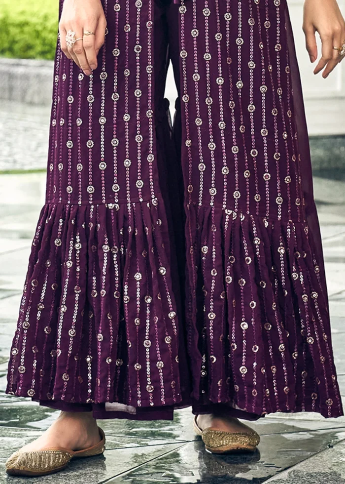 Wine Purple Crop Top Sharara with Shrug