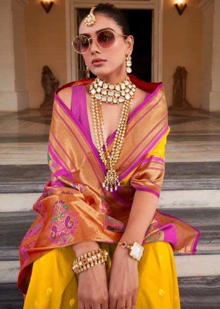 Yellow Paithani Silk Saree