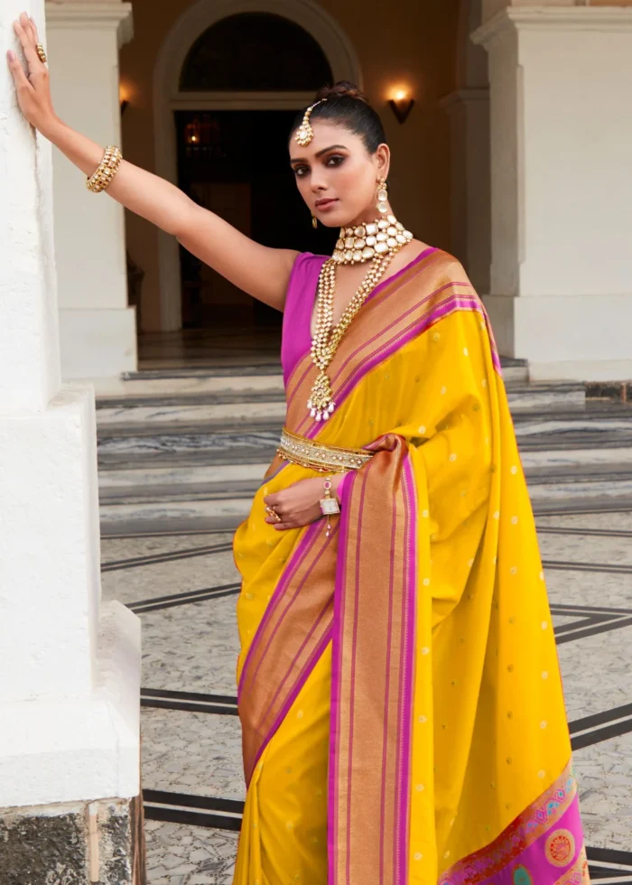 Yellow Paithani Silk Saree