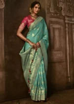 Aqua Green Banarasi Silk Saree