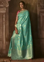 Aqua Green Banarasi Silk Saree