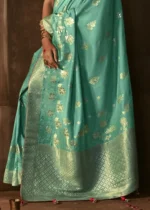 Aqua Green Banarasi Silk Saree