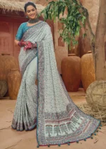 Ash Gray Embroidered Saree with Kacchi Work