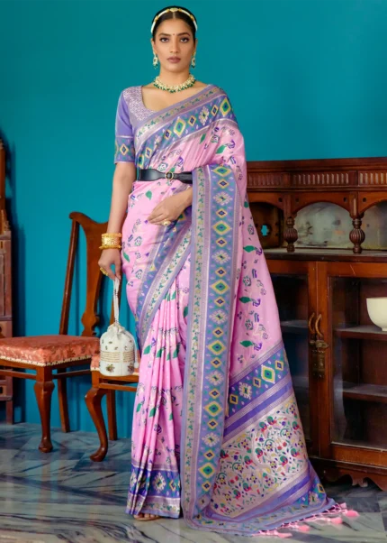 Baby Pink Paithani Silk Saree