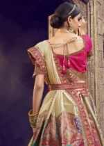 Beige and Pink Banarasi Lehenga