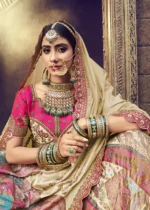 Beige and Pink Banarasi Lehenga