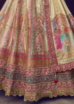 Beige and Pink Banarasi Lehenga