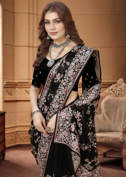 Black Embroidered Saree