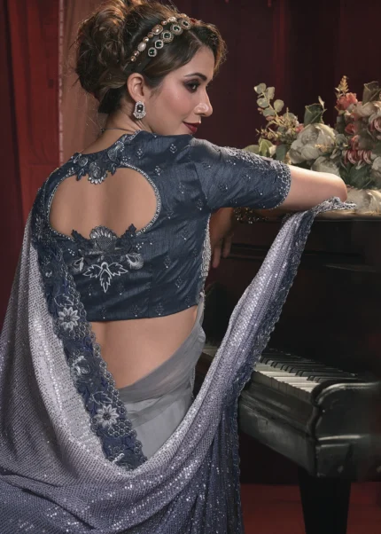 Blue Embroidered Saree