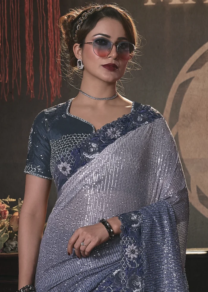 Blue Embroidered Saree