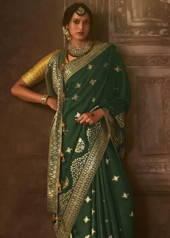 Bottle Green Banarasi Silk Saree