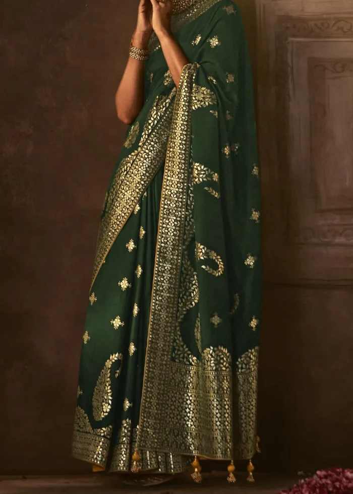 Bottle Green Banarasi Silk Saree