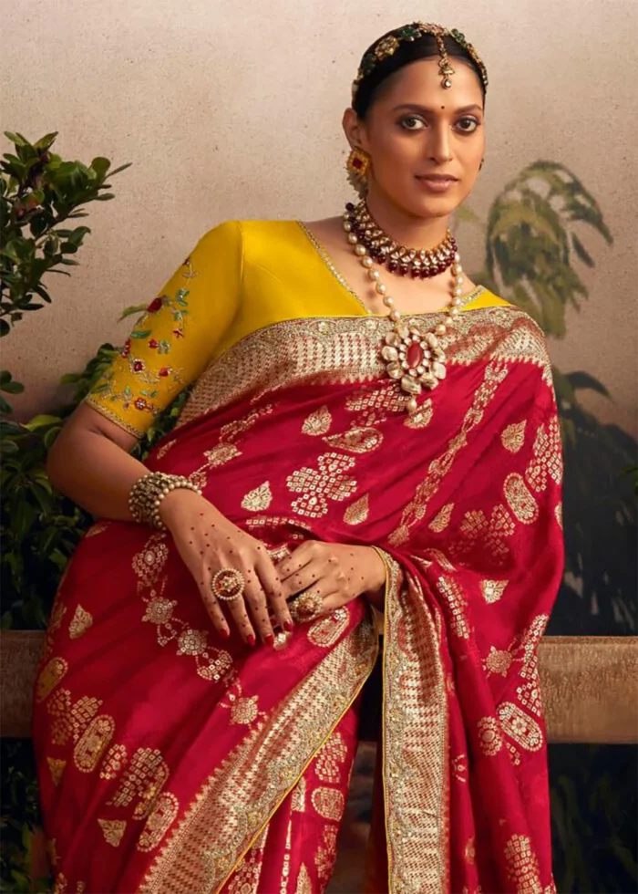 Bridal Red Banarasi Dola Silk Saree