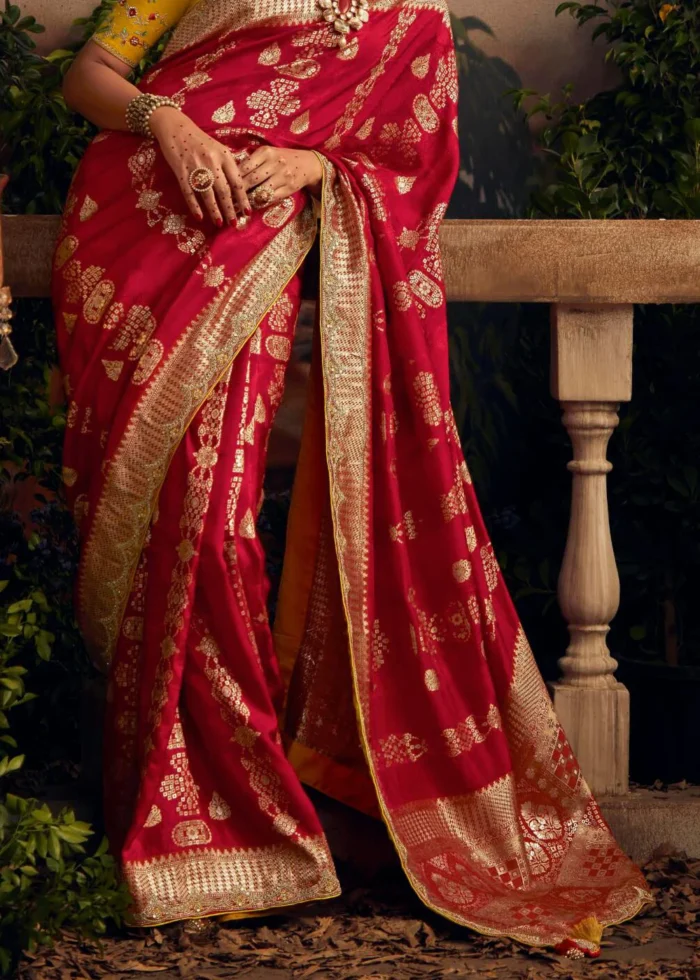 Bridal Red Banarasi Dola Silk Saree