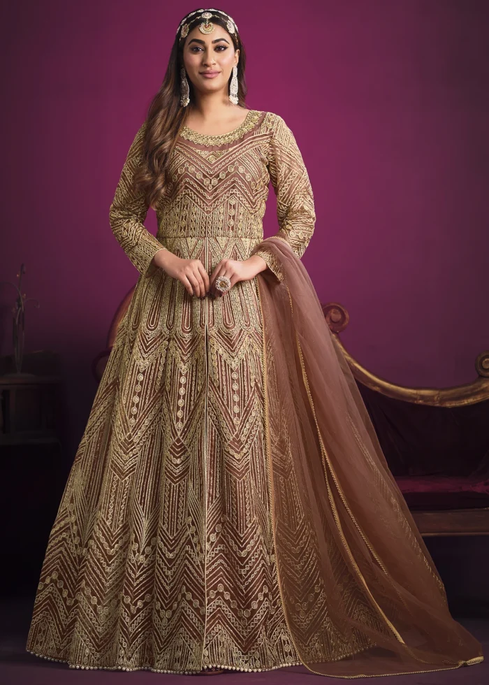 Brown Heavy Embroidery Anarkali