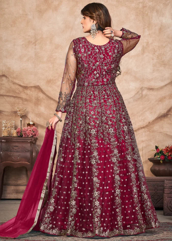 Burgundy Heavy Embroidery Anarkali