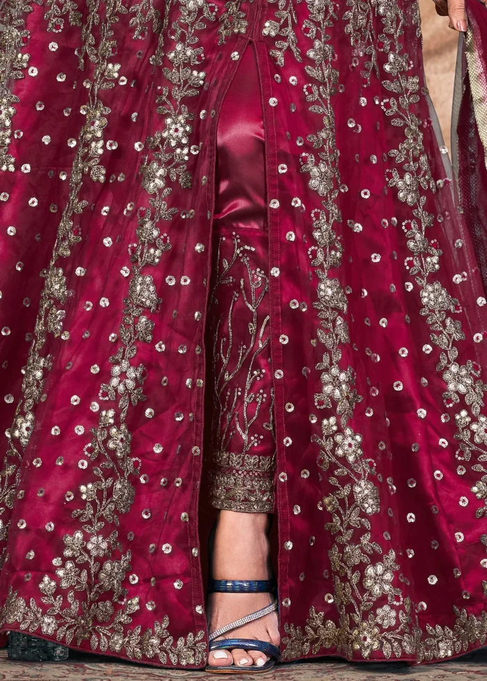 Burgundy Heavy Embroidery Anarkali