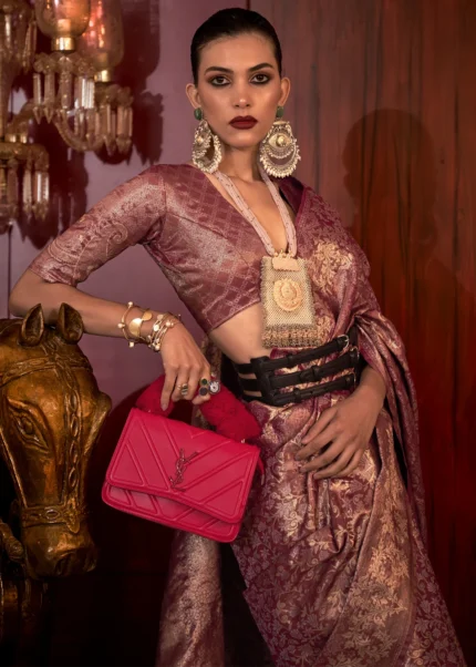 Claret Violet Banarasi Saree