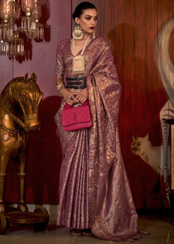 Claret Violet Banarasi Saree