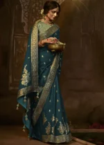 Coral Blue Banarasi Silk Saree