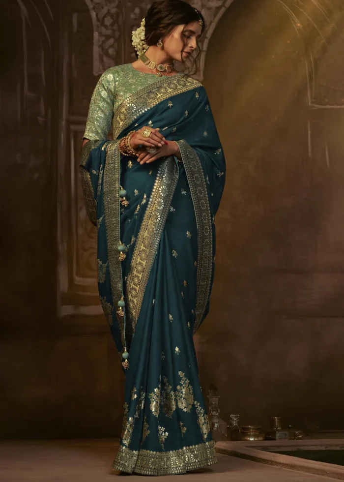 Coral Blue Banarasi Silk Saree