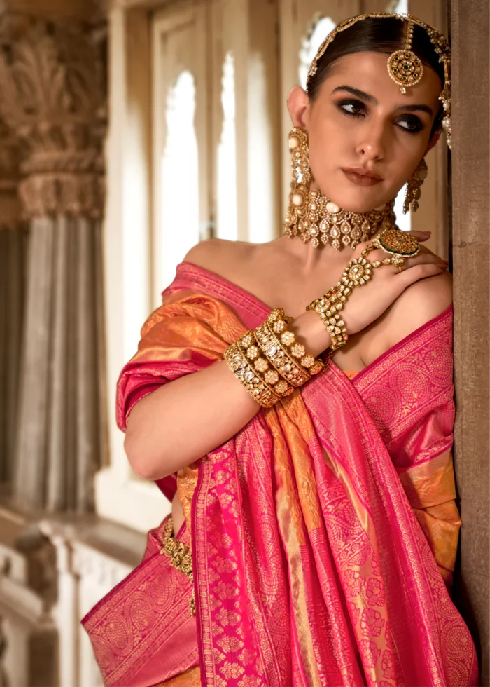 Coral Orange Banarasi Saree