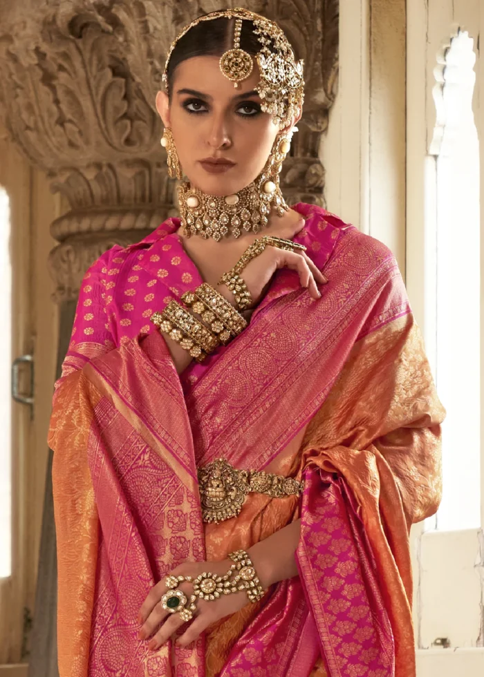 Coral Orange Banarasi Saree