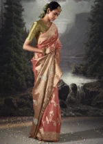 Coral Peach Banarasi Saree