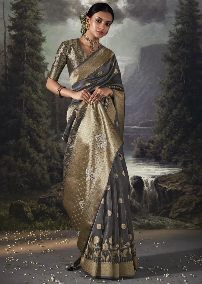 Dark Gray Banarasi Saree