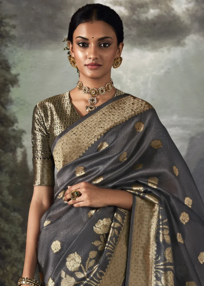 Dark Gray Banarasi Saree