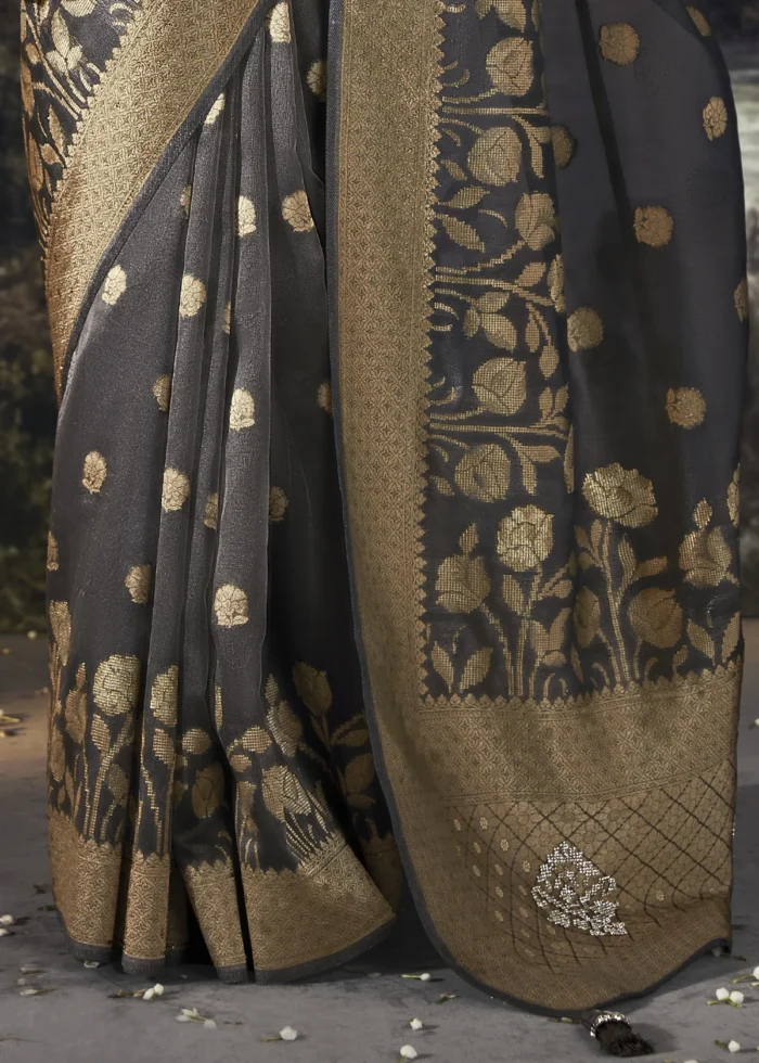 Dark Gray Banarasi Saree